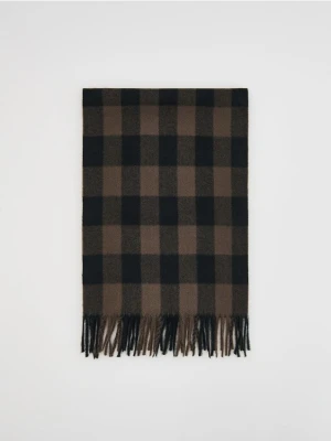 Reserved - Szalik w kratę z frędzlami - ciemnobrązowy