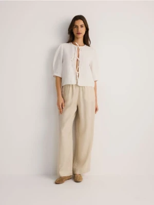 Reserved - Szerokie lniane spodnie - beżowy