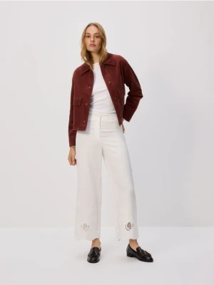 Reserved - Szerokie spodnie z dodatkiem lnu - biały