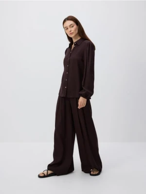 Reserved - Szerokie spodnie z dodatkiem lnu - ciemnobrązowy
