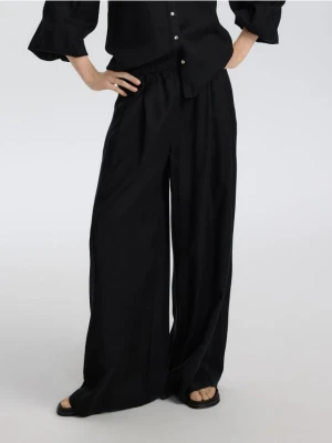 Reserved - Szerokie spodnie z dodatkiem lnu - czarny
