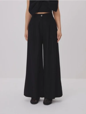 Reserved - Szerokie spodnie z dodatkiem lnu - czarny