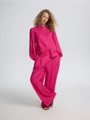 Reserved - Szerokie spodnie z dodatkiem lnu - fuksja