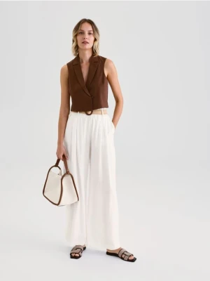 Reserved - Szerokie spodnie z dodatkiem lnu - złamana biel