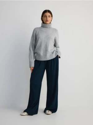 Reserved - Szerokie spodnie z dzianiny - granatowy