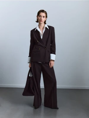 Reserved - Szerokie spodnie z kantem - ciemnobrązowy