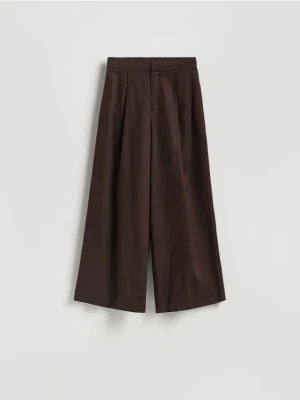 Reserved - Szerokie spodnie z lnem - ciemnobrązowy