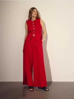 Reserved - Szerokie spodnie z lnem - czerwony