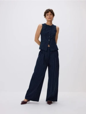 Reserved - Szerokie spodnie z lnem - granatowy