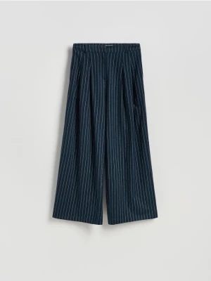 Reserved - Szerokie spodnie z lnem - granatowy