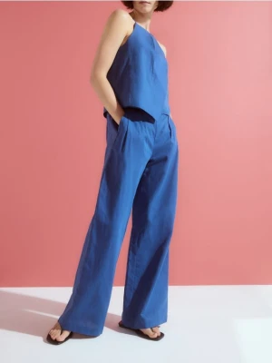 Reserved - Szerokie spodnie z lnem - niebieski