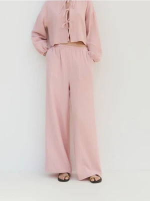 Reserved - Szerokie spodnie z muślinu - pastelowy róż