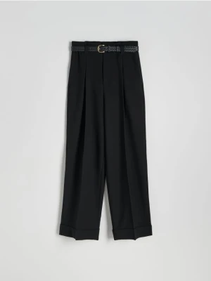 Reserved - Szerokie spodnie z paskiem - czarny