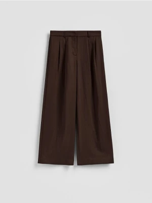 Reserved - Szerokie spodnie z wiskozą - ciemnobrązowy