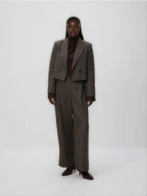 Reserved - Szerokie spodnie z zakładkami - brązowy