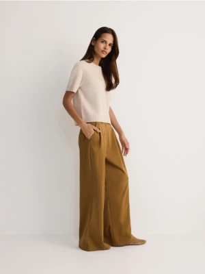 Reserved - Szerokie spodnie z zakładkami - brązowy