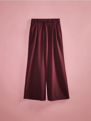 Reserved - Szerokie spodnie z zakładkami - mahoniowy