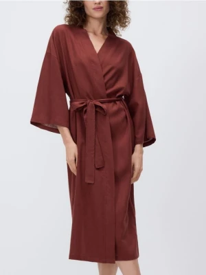 Reserved - Szlafrok z dodatkiem lnu - karminowy