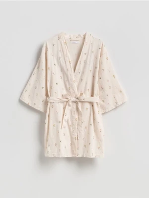 Reserved - Szlafrok z lnem - kremowy