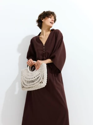 Reserved - Sznurkowa torebka shopper - złamana biel