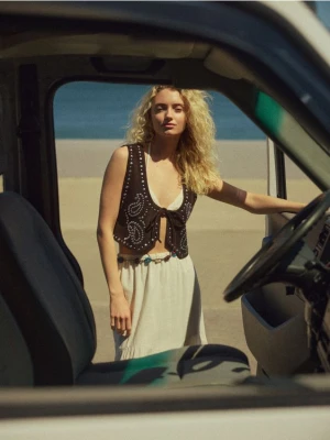 Reserved - Sznurkowy pasek z koralikami - wielobarwny