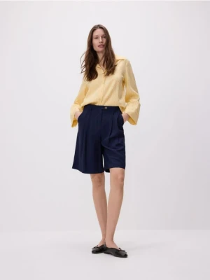 Reserved - Szorty bermudy z zakładkami - granatowy