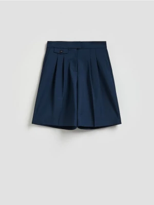 Reserved - Szorty bermudy z zakładkami - granatowy