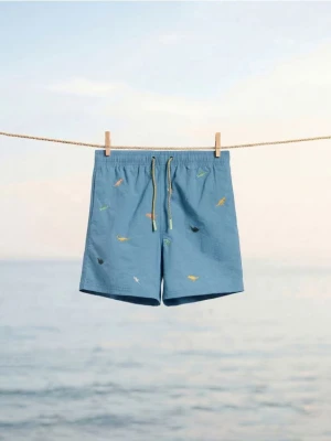 Reserved - Szorty kąpielowe z haftem - granatowy