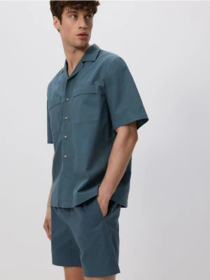 Reserved - Szorty slim z dodatkiem lnu - morski