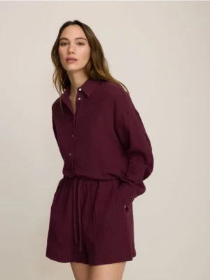 Reserved - Szorty z bawełnianego muślinu - bordowy