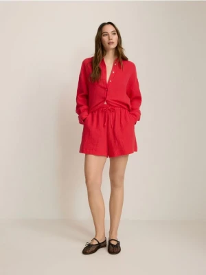 Reserved - Szorty z bawełnianego muślinu - czerwony