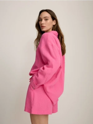 Reserved - Szorty z bawełnianego muślinu - intensywny róż