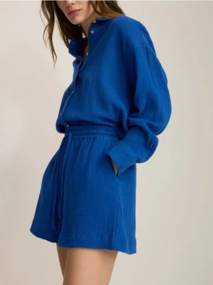 Reserved - Szorty z bawełnianego muślinu - niebieski