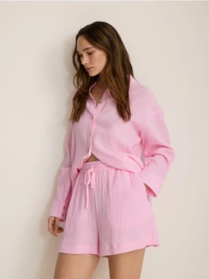 Reserved - Szorty z bawełnianego muślinu - różowy