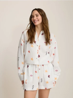 Reserved - Szorty z bawełnianego muślinu - złamana biel