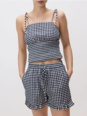 Reserved - Szorty z falbanką - granatowy