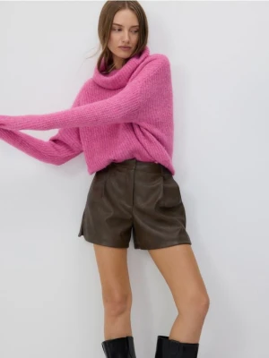 Reserved - Szorty z imitacji skóry - ciemnobrązowy