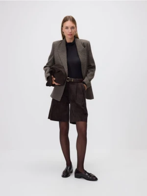 Reserved - Szorty z imitacji zamszu - ciemnobrązowy