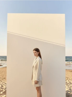 Reserved - Szorty z lnem - beżowy