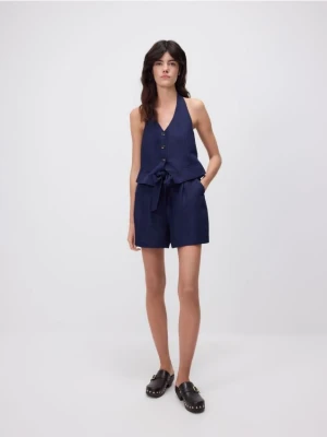 Reserved - Szorty z lnem - granatowy