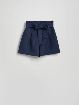 Reserved - Szorty z lnem - granatowy