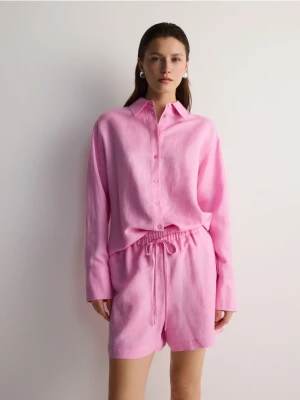 Reserved - Szorty z lnem - różowy