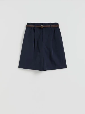 Reserved - Szorty z paskiem - granatowy