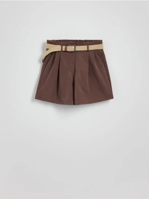 Reserved - Szorty z plecionym paskiem - ciemnobrązowy