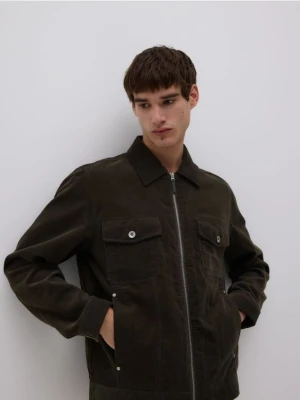 Zdjęcie produktu Reserved - Sztruksowa kurtka z kołnierzem - ciemnozielony