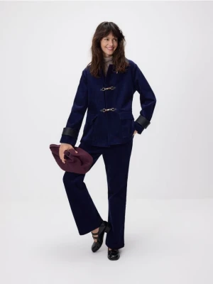 Reserved - Sztruksowa kurtka z kołnierzykiem - granatowy