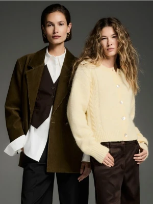 Reserved - Sztruksowa marynarka dwurzędowa - oliwkowy