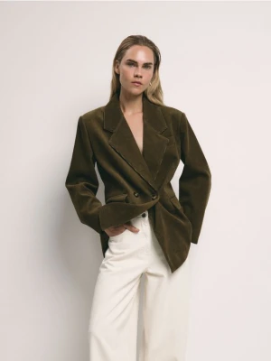 Reserved - Sztruksowa marynarka dwurzędowa - oliwkowy