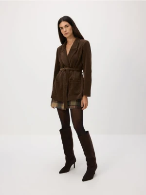 Reserved - Sztruksowa marynarka z wiązaniem - ciemnobrązowy