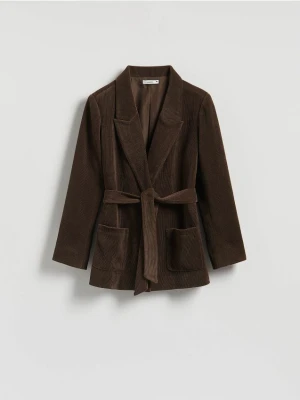 Reserved - Sztruksowa marynarka z wiązaniem - ciemnobrązowy